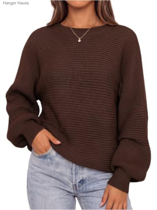 Sweaters - Oversized Chunky Knit Sweater Lantern Sleeve Pullover Crewneck